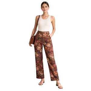 Talbots Weekender Pants Size 10 Floral Fall Autumn Cotton Spandex Stretch Casual